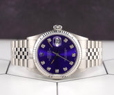 Rolex 36mm Datejust Steel Fluted Dark Blue Dial Watch 16014